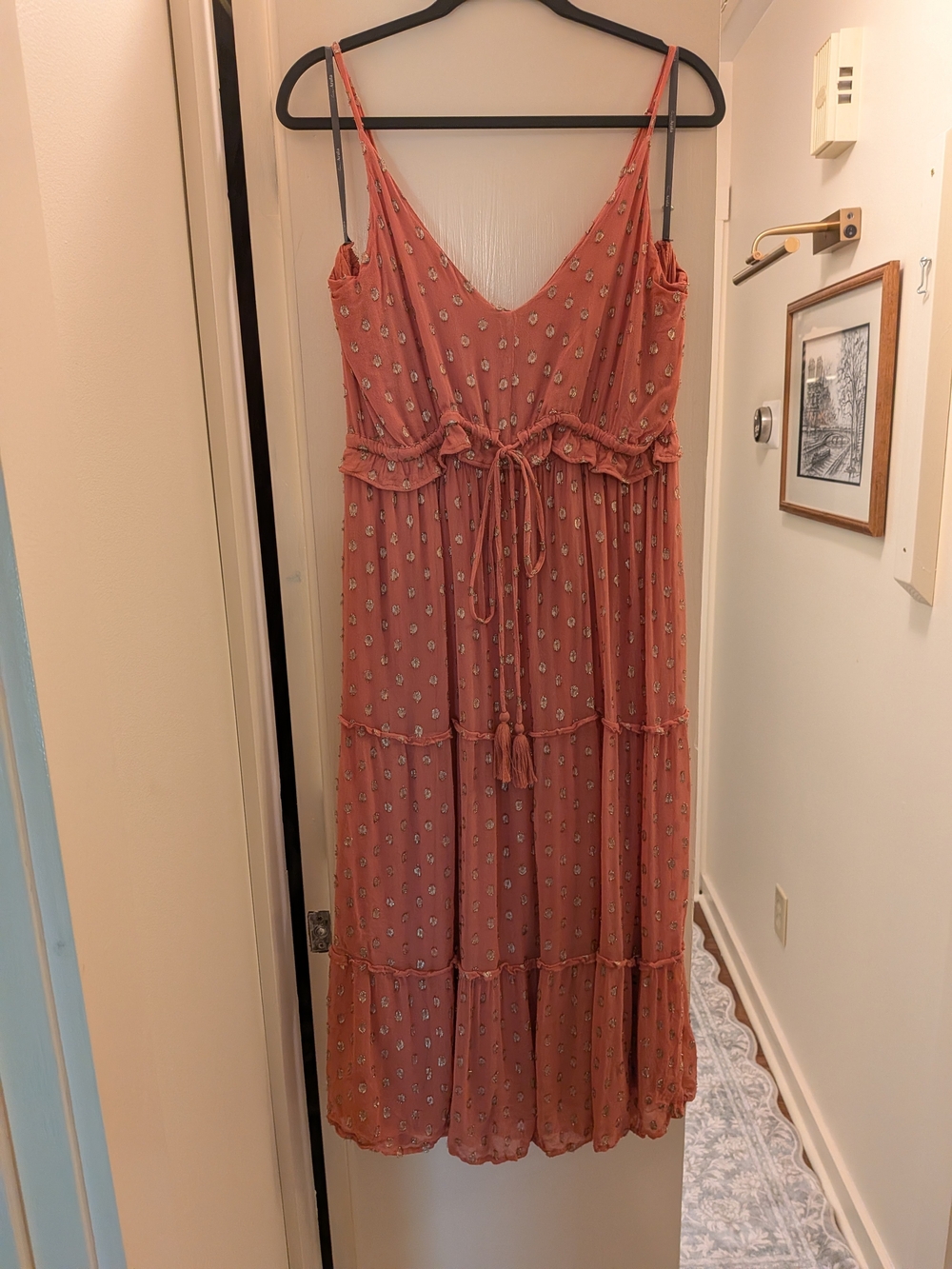 ARULA Coral Pink Tiered Midi Dress Size X (XL/0X)